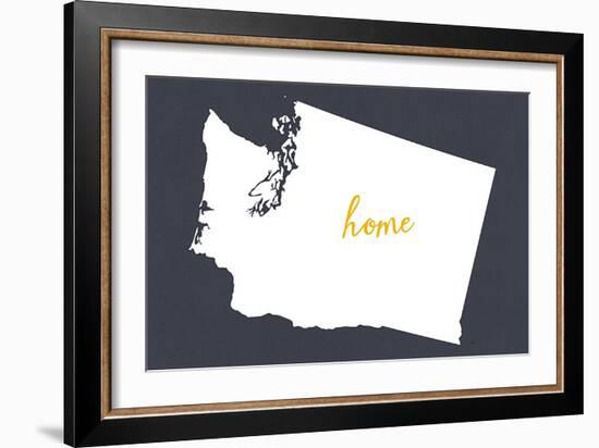 Washington - Home State- White on Gray-Lantern Press-Framed Art Print