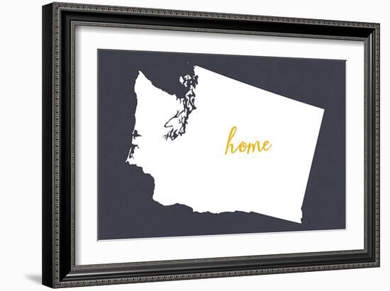 Washington - Home State- White on Gray-Lantern Press-Framed Art Print