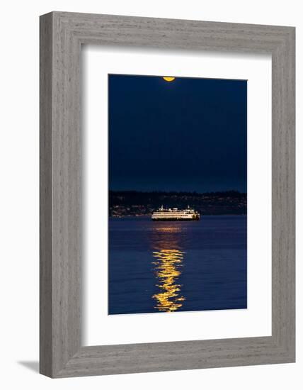 Washington, Kingston. the Super Moon Illuminates the Kingston Ferry-Richard Duval-Framed Photographic Print