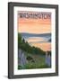 Washington - Lake and Bear Family-Lantern Press-Framed Art Print