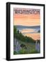 Washington - Lake and Bear Family-Lantern Press-Framed Art Print
