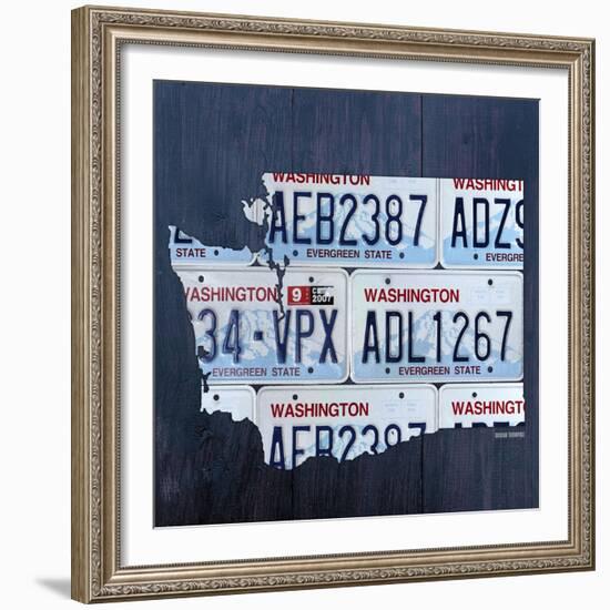 Washington License Plate Map-Design Turnpike-Framed Giclee Print