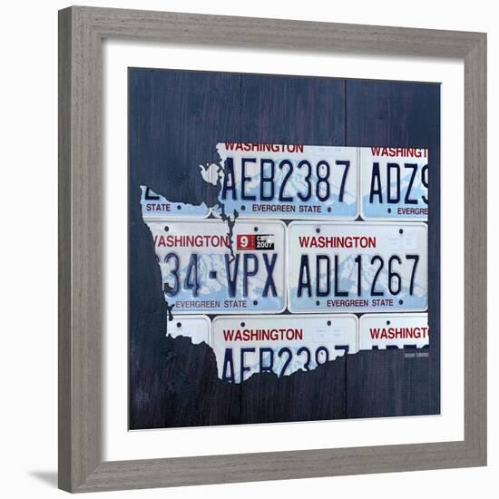 Washington License Plate Map-Design Turnpike-Framed Giclee Print