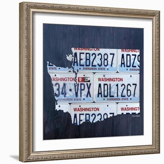 Washington License Plate Map-Design Turnpike-Framed Giclee Print