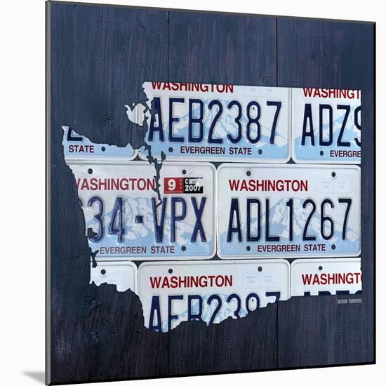 Washington License Plate Map-Design Turnpike-Mounted Giclee Print