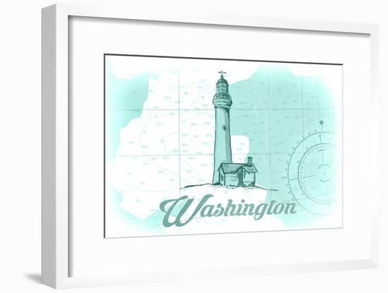 Washington - Lighthouse - Teal - Coastal Icon-Lantern Press-Framed Art Print