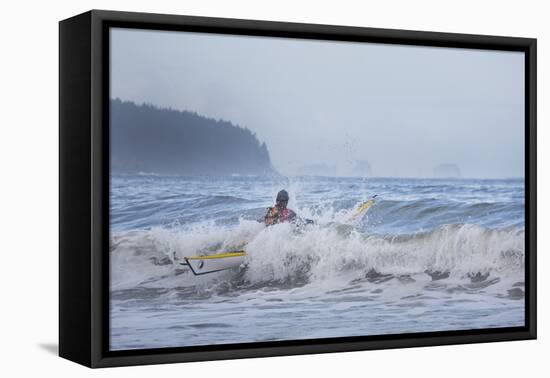 Washington, Male Sea Kayaker Breaks Through Surf at Makah Bay on the Olympic Coast-Gary Luhm-Framed Premier Image Canvas