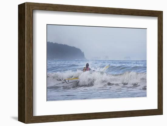 Washington, Male Sea Kayaker Breaks Through Surf at Makah Bay on the Olympic Coast-Gary Luhm-Framed Photographic Print