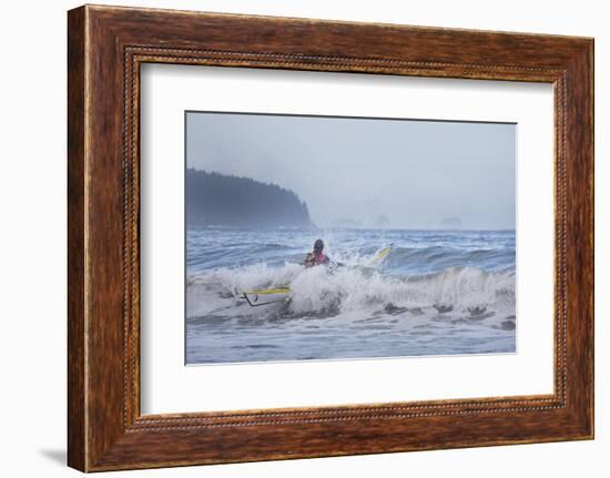 Washington, Male Sea Kayaker Breaks Through Surf at Makah Bay on the Olympic Coast-Gary Luhm-Framed Photographic Print