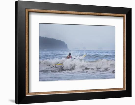 Washington, Male Sea Kayaker Breaks Through Surf at Makah Bay on the Olympic Coast-Gary Luhm-Framed Photographic Print