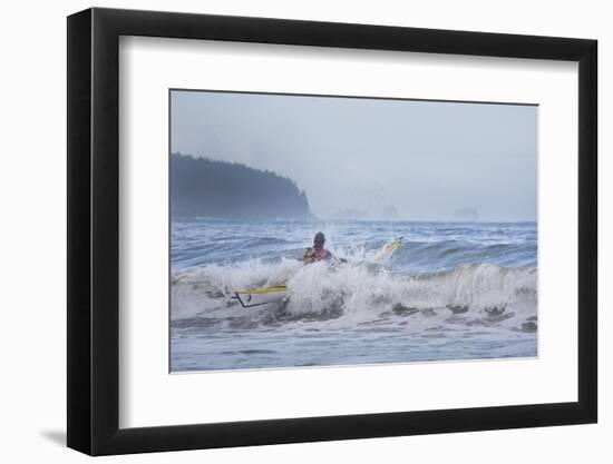 Washington, Male Sea Kayaker Breaks Through Surf at Makah Bay on the Olympic Coast-Gary Luhm-Framed Photographic Print