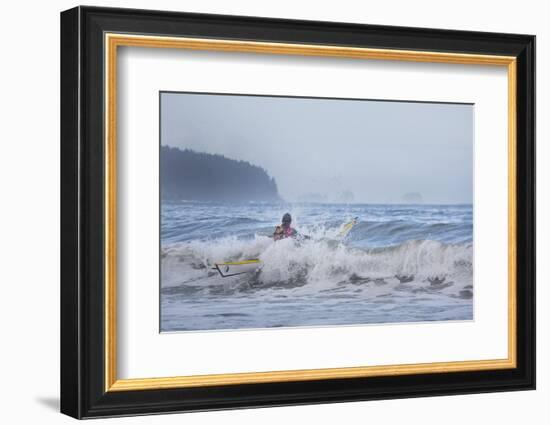 Washington, Male Sea Kayaker Breaks Through Surf at Makah Bay on the Olympic Coast-Gary Luhm-Framed Photographic Print