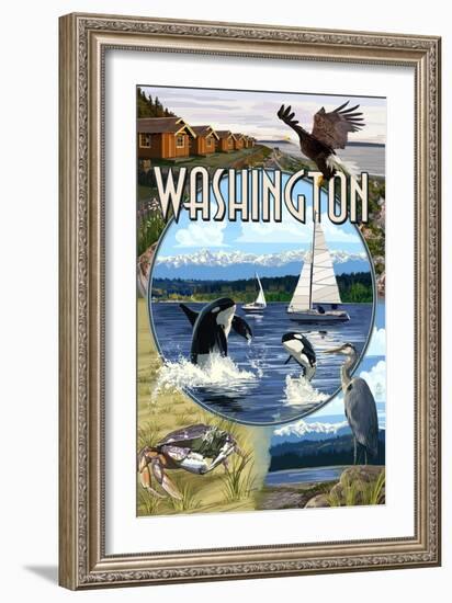 Washington - Montage-Lantern Press-Framed Art Print