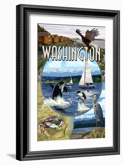 Washington - Montage-Lantern Press-Framed Art Print