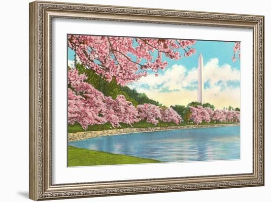 Washington Monument, Cherry Blossoms, Washington D.C.-null-Framed Art Print