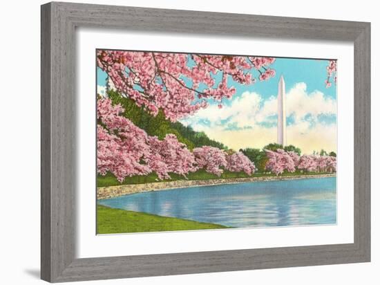 Washington Monument, Cherry Blossoms, Washington D.C.-null-Framed Art Print