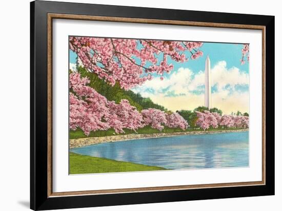 Washington Monument, Cherry Blossoms, Washington D.C.-null-Framed Premium Giclee Print