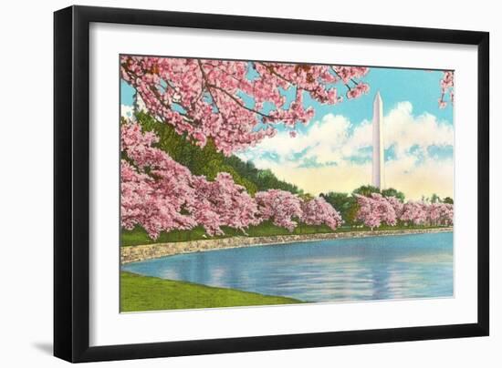 Washington Monument, Cherry Blossoms, Washington D.C.-null-Framed Premium Giclee Print