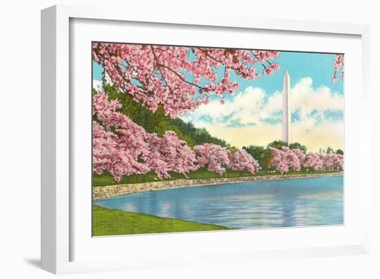 Washington Monument, Cherry Blossoms, Washington D.C.-null-Framed Premium Giclee Print