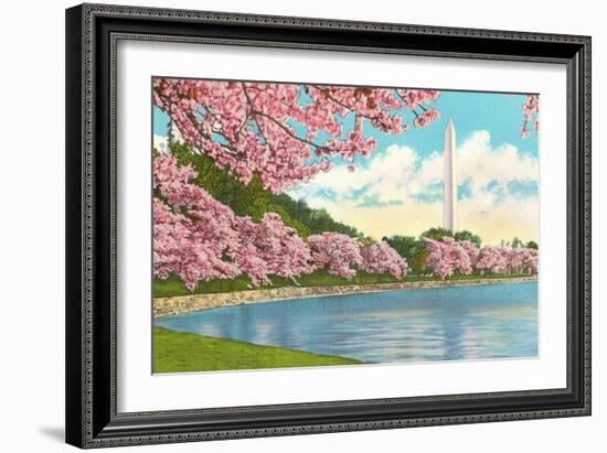 Washington Monument, Cherry Blossoms, Washington D.C.-null-Framed Premium Giclee Print