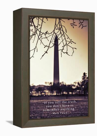 Washington Monument, Cross Processed Look in Washington, DC with Mark Twain Quote-null-Framed Stretched Canvas