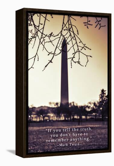 Washington Monument, Cross Processed Look in Washington, DC with Mark Twain Quote-null-Framed Stretched Canvas