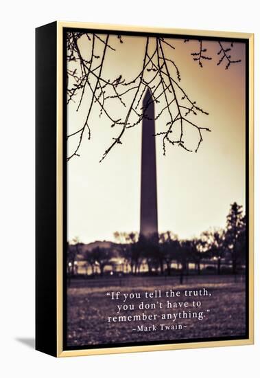 Washington Monument, Cross Processed Look in Washington, DC with Mark Twain Quote-null-Framed Stretched Canvas