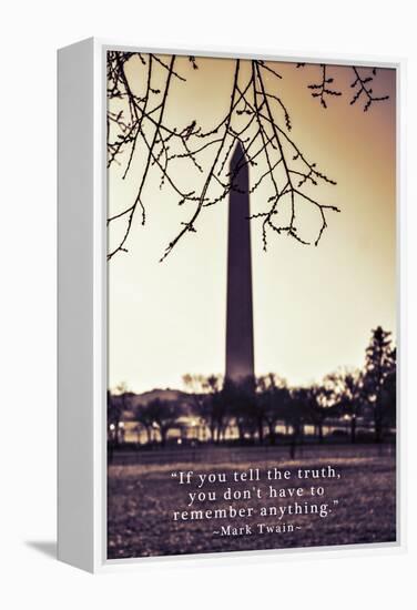 Washington Monument, Cross Processed Look in Washington, DC with Mark Twain Quote-null-Framed Stretched Canvas