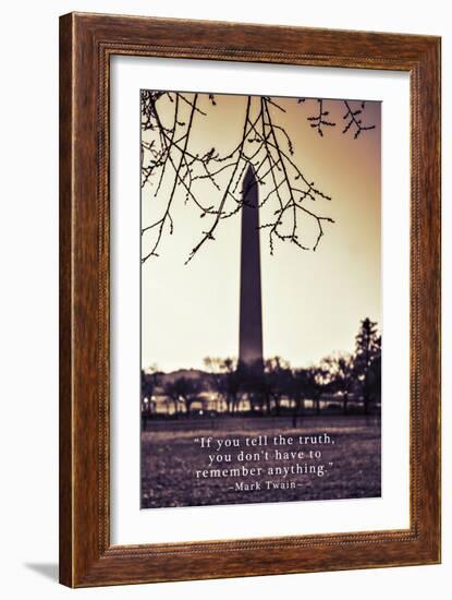 Washington Monument, Cross Processed Look in Washington, DC with Mark Twain Quote-null-Framed Photo