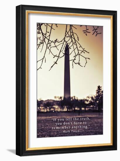 Washington Monument, Cross Processed Look in Washington, DC with Mark Twain Quote-null-Framed Photo