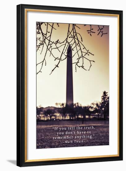 Washington Monument, Cross Processed Look in Washington, DC with Mark Twain Quote-null-Framed Photo