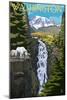 Washington - Mountain Goats and Falls-Lantern Press-Mounted Art Print