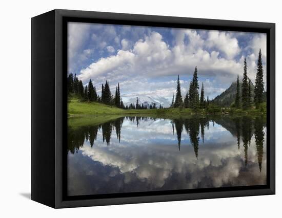 Washington, Mt. Rainier National Park. Mt. Rainier and Clouds Reflecting in Upper Tipsoo Lake-Gary Luhm-Framed Premier Image Canvas