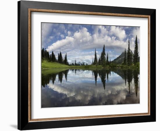Washington, Mt. Rainier National Park. Mt. Rainier and Clouds Reflecting in Upper Tipsoo Lake-Gary Luhm-Framed Photographic Print