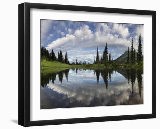 Washington, Mt. Rainier National Park. Mt. Rainier and Clouds Reflecting in Upper Tipsoo Lake-Gary Luhm-Framed Photographic Print