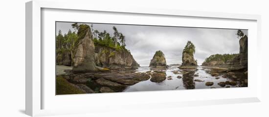 Washington, Panorama of Sea Kayakers Paddling at Cape Flattery on the Olympic Coast-Gary Luhm-Framed Photographic Print