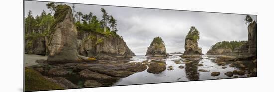 Washington, Panorama of Sea Kayakers Paddling at Cape Flattery on the Olympic Coast-Gary Luhm-Mounted Photographic Print