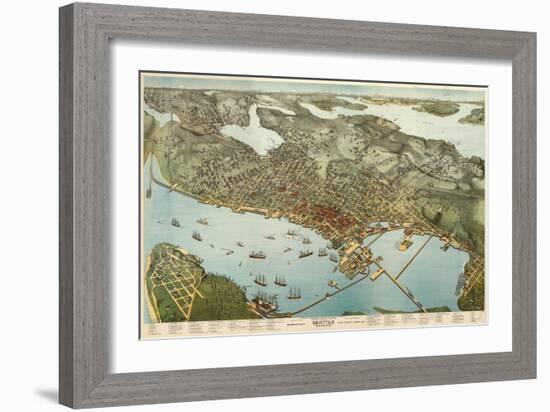 Washington - Panoramic Map of Seattle-Lantern Press-Framed Art Print