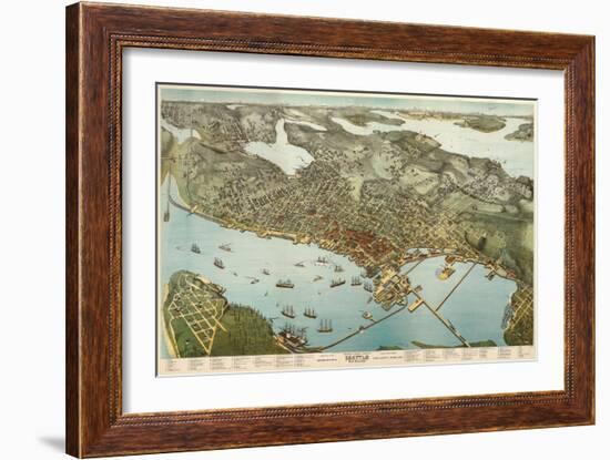 Washington - Panoramic Map of Seattle-Lantern Press-Framed Art Print