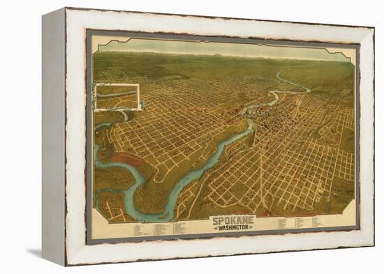 Washington - Panoramic Map of Spokane-Lantern Press-Framed Stretched Canvas