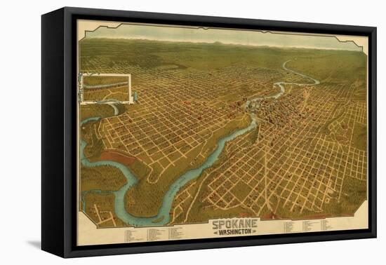 Washington - Panoramic Map of Spokane-Lantern Press-Framed Stretched Canvas