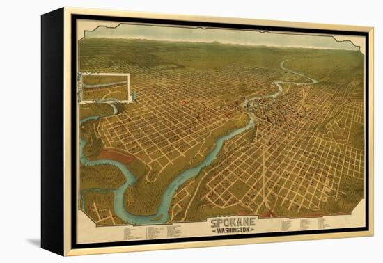 Washington - Panoramic Map of Spokane-Lantern Press-Framed Stretched Canvas