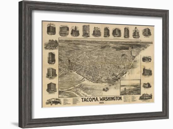 Washington - Panoramic Map of Tacoma-Lantern Press-Framed Art Print