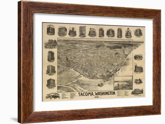 Washington - Panoramic Map of Tacoma-Lantern Press-Framed Art Print