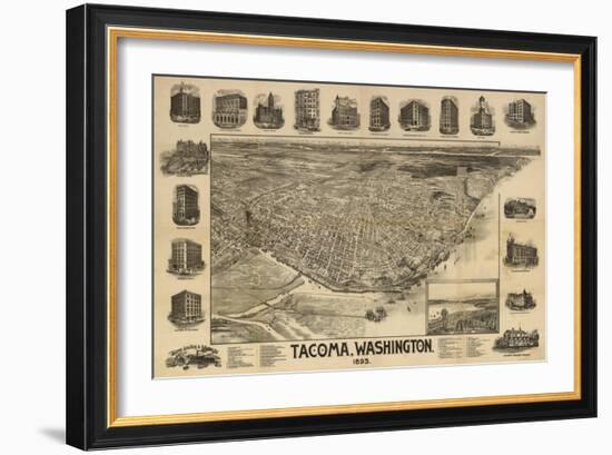 Washington - Panoramic Map of Tacoma-Lantern Press-Framed Art Print