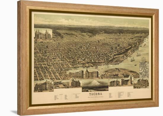 Washington - Panoramic Map of Tacoma-Lantern Press-Framed Stretched Canvas