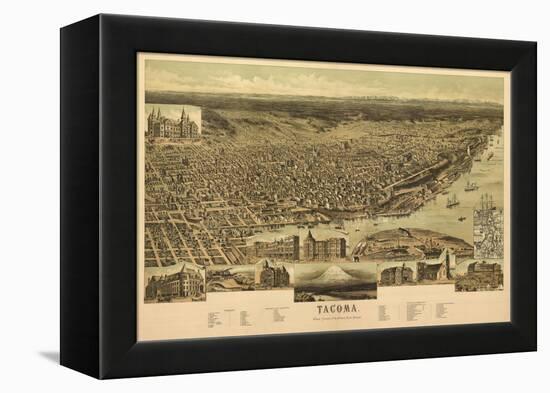 Washington - Panoramic Map of Tacoma-Lantern Press-Framed Stretched Canvas