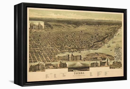 Washington - Panoramic Map of Tacoma-Lantern Press-Framed Stretched Canvas
