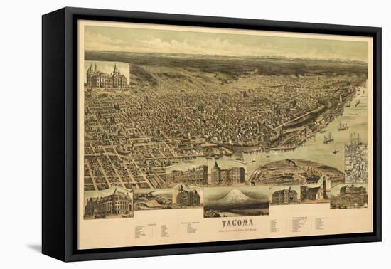 Washington - Panoramic Map of Tacoma-Lantern Press-Framed Stretched Canvas