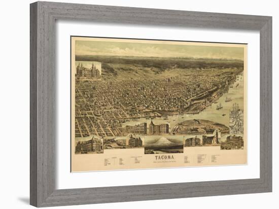 Washington - Panoramic Map of Tacoma-Lantern Press-Framed Art Print